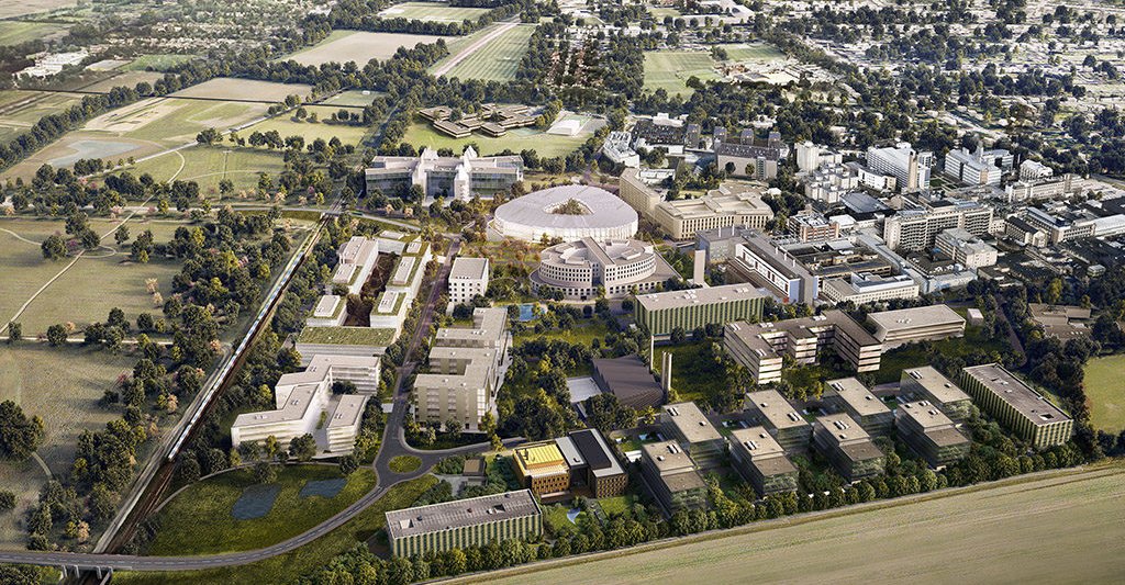Aerial view of the Cambridge Biomedical Campus